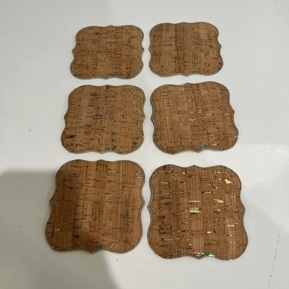 Handmade Embroidered Cork Coasters Monogram Turquoise Initial S Set of 6